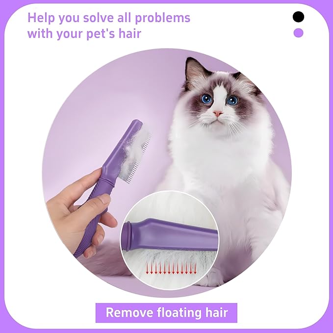 Pet Comb for Dogs & Cats with Long & Short Stainless Steel Metal Teeth For Shedding and Tangles, Non-Slip & Anti-Static Rubber Handle, Safe & Gentle Pet Grooming Comb