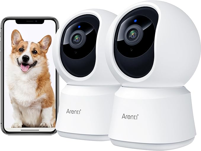 ARENTI 5G Indoor Security Camera, 4MP Pet Camera with Speaker for Dog/Cat, Baby Monitor with Phone App, Dual-Band WiFi, Auto Tracking, Super Night Vision, 2-Way Talk, Cloud & SD Card Storage(P2Q 2PC)