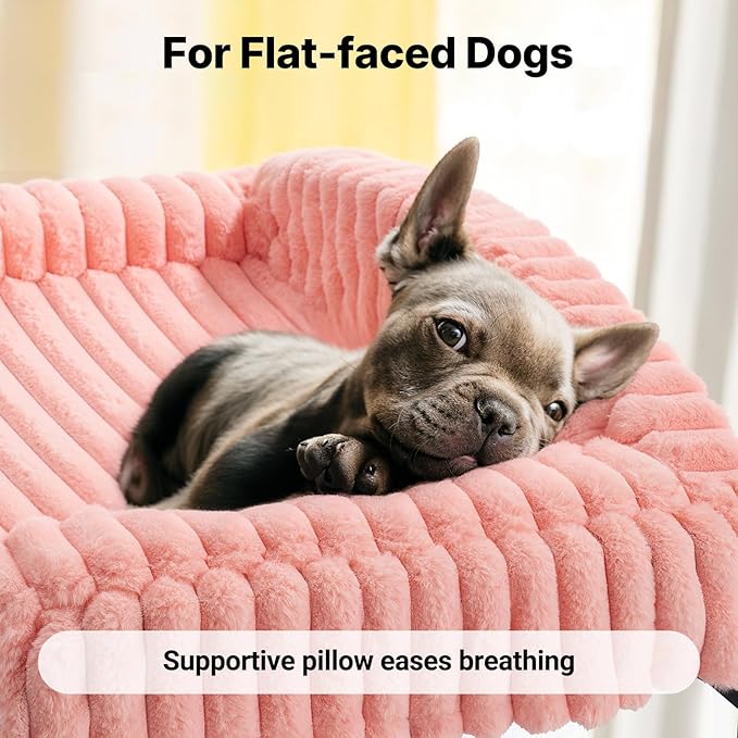Veehoo Elevated Dog Bed with Bolster Cushion, Fluffy Plush Dog Couch Beds for Small Dogs, Cats, Washable Raised Pet Cot with Non-Slip Feet for Indoor or Patios Use, 36 x 28 Inches, Pink