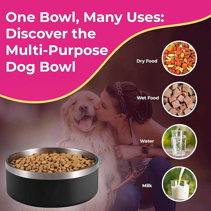 Dog Bowls, Dog Water Bowl Vacuum Insulated Stainless Steel Pet Bowl, Non-Slip, Spill-Proof, Easy to Clean, Stylish and Functional, 32 oz, Light Pink