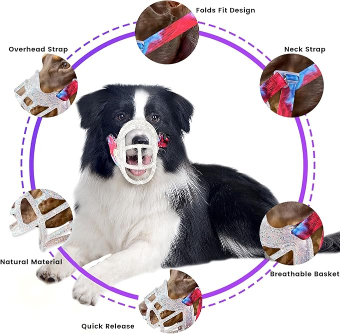 Dog Muzzle, OKKIC Basket Muzzle Anti Biting Chewing, Sturdy Lightweight Muzzle Allows Panting Drinking,Muzzle for Small Medium Large Dogs, Suitable for Grooming Trimming Training (Transparent, Size6)