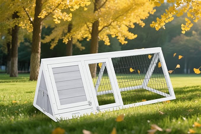 Wooden Quail Cage Indoor Outdoor,A-Frame Quail Coop,Triangle Rabbit Hutch with 2 Doors & Ventilating Wire for Small Animals,Sold by XilishppEcxEco (Grey)