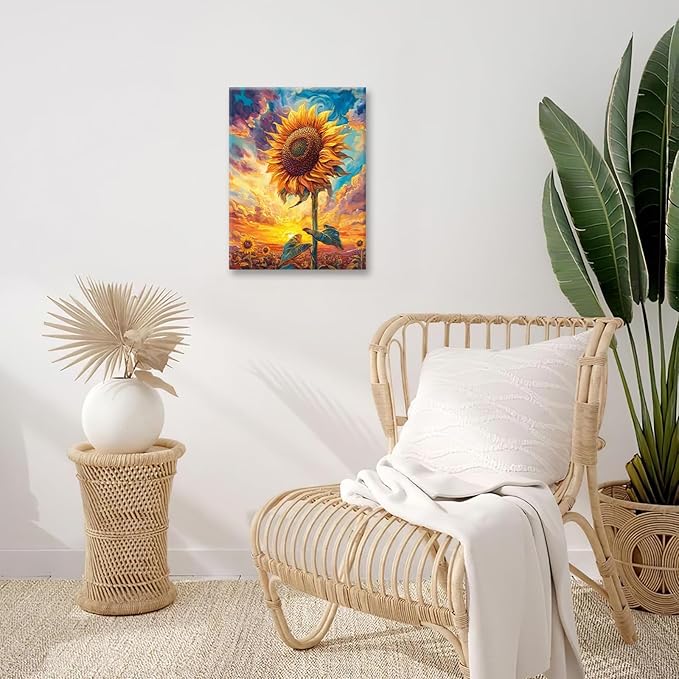 Sunflower Wall Art Canvas Yellow Floral Wall Decor Prints Framed Painting Pictures Gifts Artwork for Bathroom Bedroom Living Dining 16"x20"
