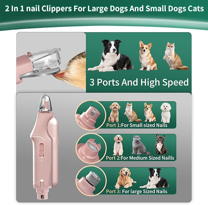 2 in 1 Cat Nail Clippers & Dog Nail Clippers Trimmers for Large Medium Small Dogs Cats Claw Trimmer Quick Sensor and Safety Guard USB Rechargeable with 2 LED Lights Dogs Nail Trimmer