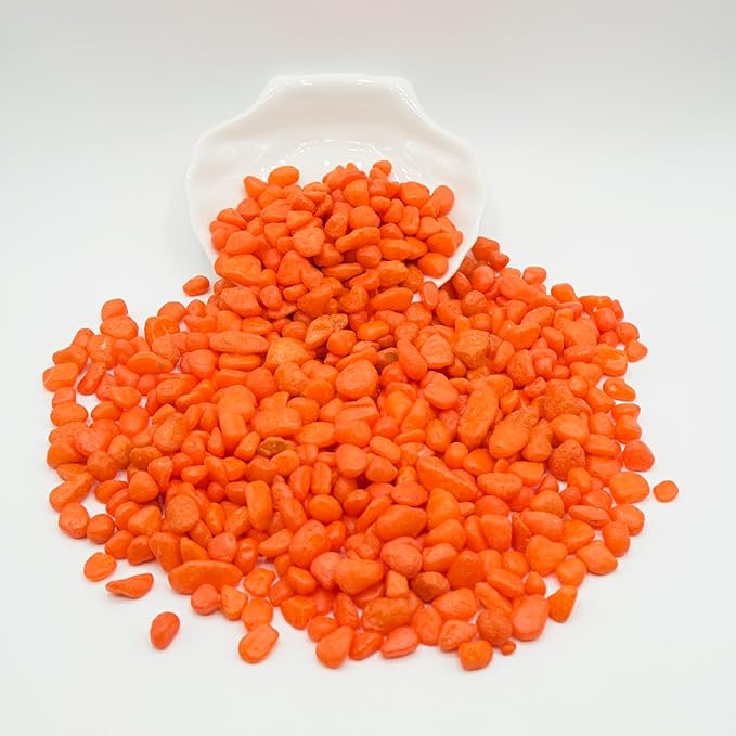 Orange Pebbles for Crafts, 0.9 Pound Natural Polished Aquarium Gravel, Decorative Pebbles for Indoor Plants, Turtle Tank, Vase, Succulents Cactus, Garden Landscaping