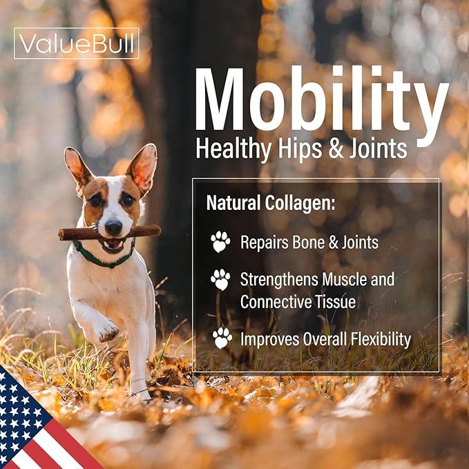 ValueBull USA Collagen Sticks for Dogs, 6 Inch Medium Chews, Natural Long-Lasting Dog Treats, 50 Count - Promotes Joint, Skin & Coat Health with Glucosamine and Chondroitin