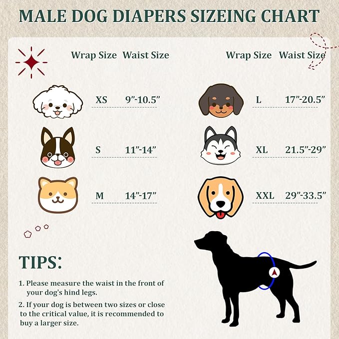 Reusable Dog Diapers Male, Premium Washable Belly Bands for Dogs, Pack of 5, High Absorbing Medium Male Dog Wraps for Doggie & Puppy in Incontinence or Excitable Urination and Training(M)