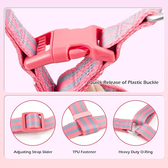 Stripe Step in Dog Harness for Small Dogs, Freedom Nylon Dog Halter Vests, Lightweight and Escape Proof Puppy Harness, Quick Fits for Small Medium and Large Dogs, Pink L
