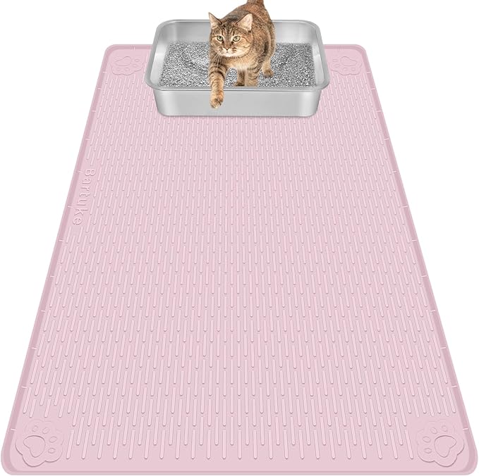 Cat Litter Mat, Extra Large 40" x 28" Silicone Mat Litter Trapping Mat for Scatter Control, Soft on Kitty Paws, Easy to Clean (Pink)