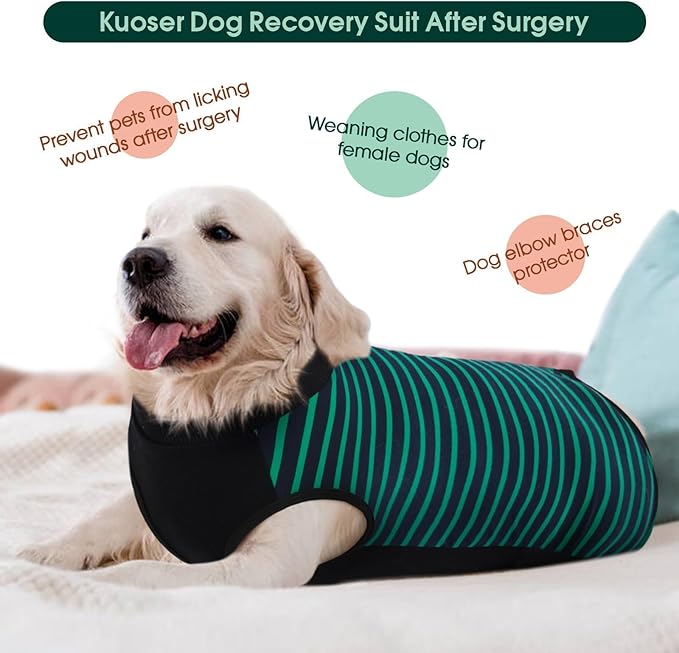 Kuoser Dog Recovery Suit, Anti Licking Dogs Rear Leg Sleeve, Abdominal Dog Surgical Suit with Pants Cover Protect Wounds, Dogs Elbow Protector Soft Pet Surgery Onesie Cone Alternative, Green 2XL