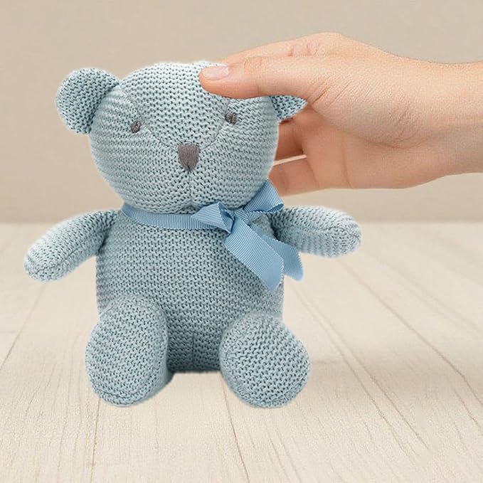 100% Organic Cotton Baby Toys Blue Teddy Bear 6.5" Stuffed Animals for Newborn