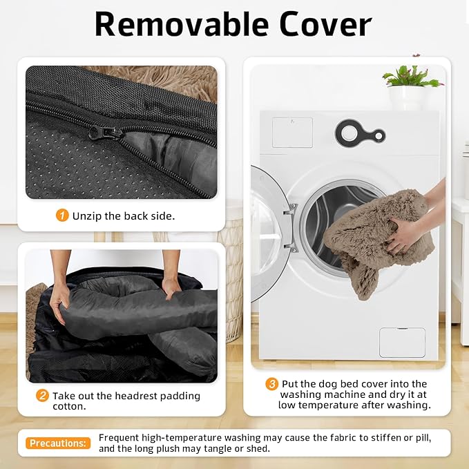 Calming Dog Bed Fluffy Plush Dog Mat for Furniture Protector with Removable Washable Cover for Large Medium Small Dogs and Cats (Small(35x31x5), Camel)