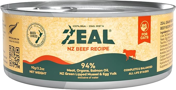ZEAL New Zealand Wet Cat Food – High Protein, Grain-Free with Superfoods (Beef, 3.17oz Can, 24-Pack)