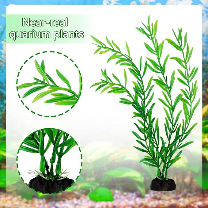 Aquarium Decorations - 25pcs Green Plants for Fish Tank, Plastic Decor Accessories