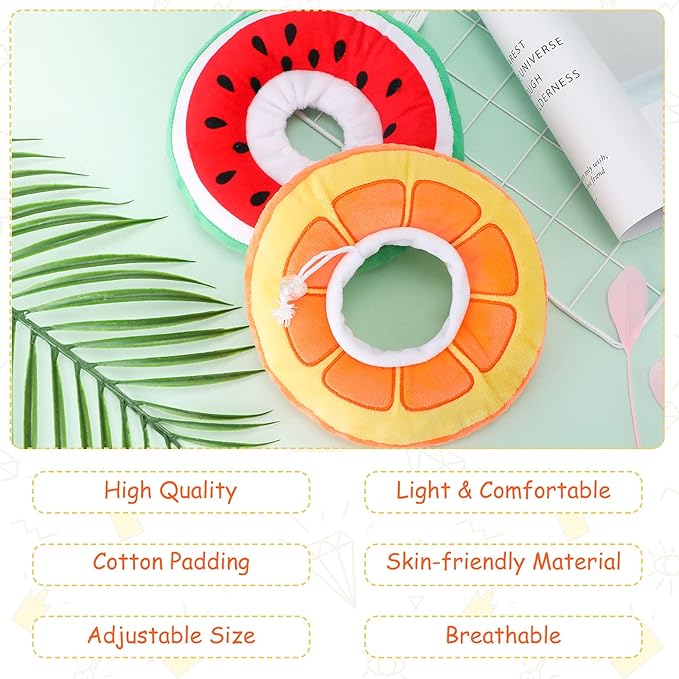 2 Pcs Adjustable Cat Cone Collar Soft Small Cute Cat Recovery Donut Collar After Surgery Orange Watermelon Elizabethan Kitten Neck Cones for Small Dogs Pet, Fruits Shaped, Under 7 lbs