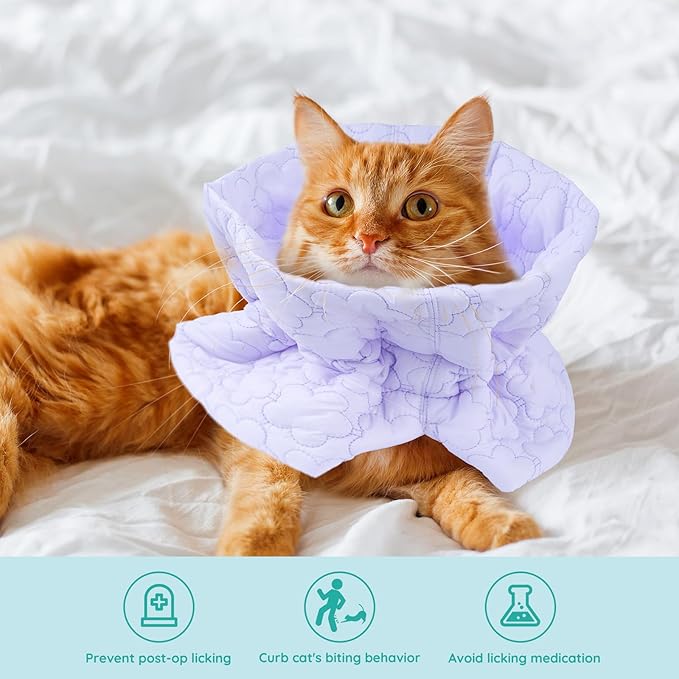 Cat Recovery Collar, Soft Adjustable Cat Cone Alternative, Lightweight Waterproof Fasteners Collars for Cats Kittens Puppies, After Surgery Stop Licking and Daily Use (Purple, M(Neck7.9-13.8"))