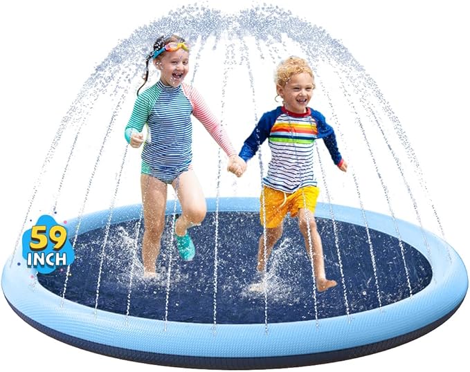 VISTOP Non-Slip Splash Pad for Kids and Dog, Thicken Sprinkler Pool Summer Outdoor Water Toys - Fun Backyard Fountain Play Mat for Baby Girls Boys Children or Pet Dog (59 inch, Blue&Blue)