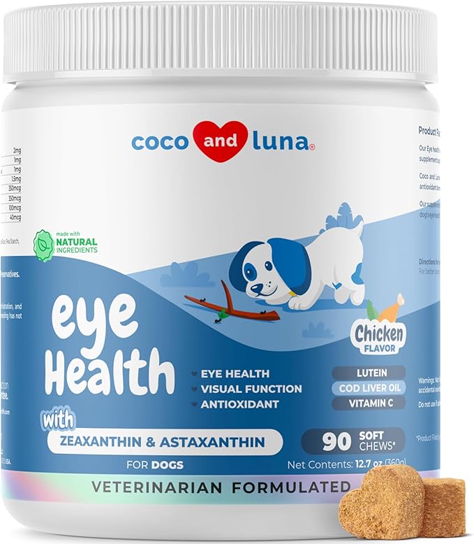 Eye Support for Dogs - 90 Soft Chews - Dog Supplements for Vision, Eye Vitamins for Dogs, with Cod Liver Oil Antioxidant, Dog Omega Supplement, Omega 3 EPA and DHA Fatty Acids.