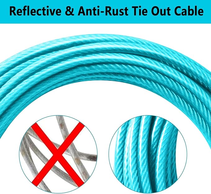 Dog Tie Out Cable 20FT-500Lbs,Heavy Duty Dog Leads&Tether for Yard with Swivel Hook,Small Large Dogs Leash Line for Outside,Rust Chew Proof Dogs Run Cable for Outdoor Camping(Teal, 20FT)
