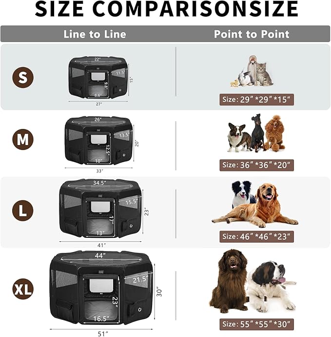DONORO Dog Playpen Portable Pet Play Pens for Small Dog/Cat/Rabbit/Chicks, Cat Playpen Indoor/Outdoor with Carring Case, Removable Zipper Top and Bottom (Black, Small (29"x29"x15"), 8)