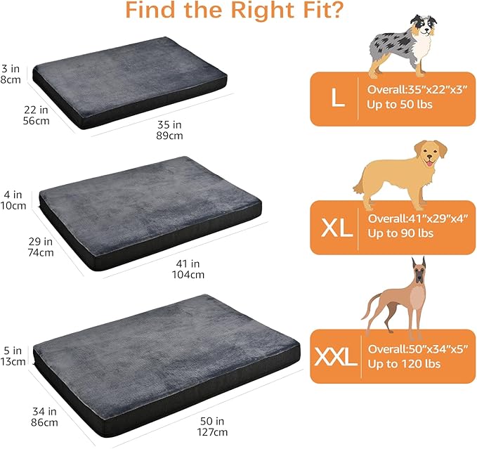 Amazon Basics Dog Bed with Cooling Gel Memory Foam, Pressure-Relief Support for Dogs up to 90lbs, Non-Slip Bottom, Machine Washable Cover, Extra Large Sized (41" x 29"), Grey
