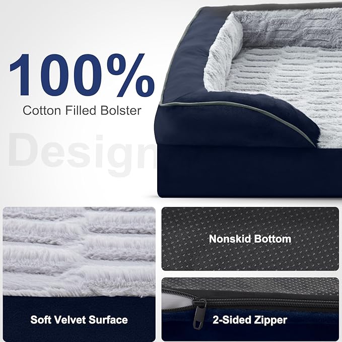 FURTIME Orthopedic Dog Bed for Small Dogs - Waterproof Dog Sofa Beds Small, Supportive Foam Pet Couch Bed with Removable Washable Cover, Waterproof Lining and Nonskid Bottom, Navy Blue