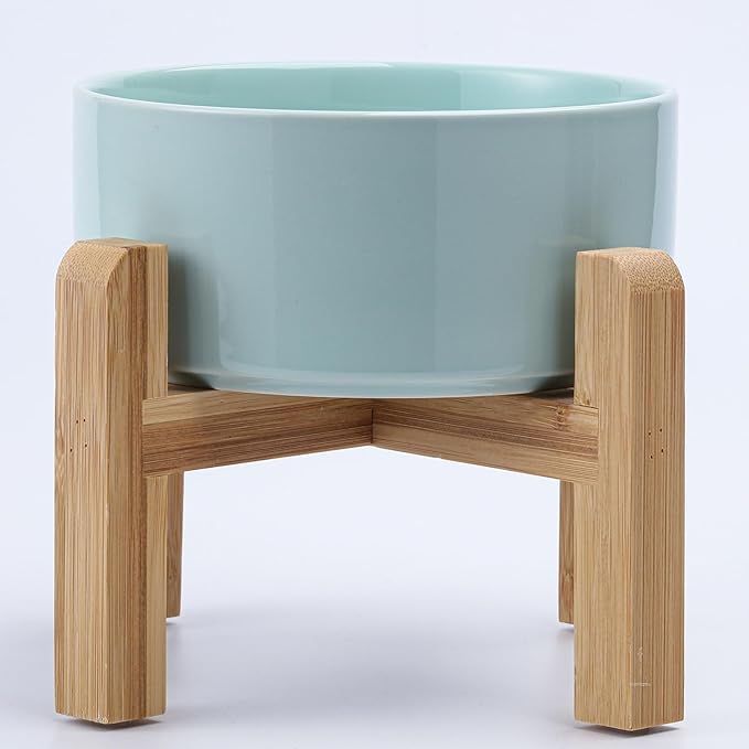 Petygooing Elevated/Raised Ceramic Dog Bowl for Small Breeds, Dog Food Water Dish with Stand,Pet Feeding Bowl with Anti Slip Rubber for Cats and Small Dogs Puppy 13.5 OZ (5.1In / 1.7 Cups) Blue Sky