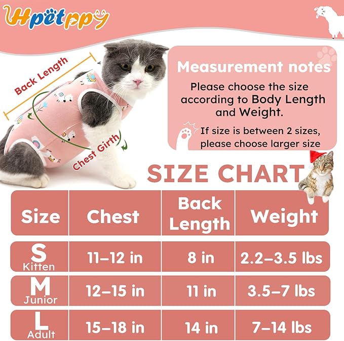 Cat Recovery Suit for Spay Abdominal Wounds, Breathable Cat Onesie for Cats After Surgery Female, Kitten Surgical Recovery Suit Female Cone of Shame Alternative for Cats Anti Licking