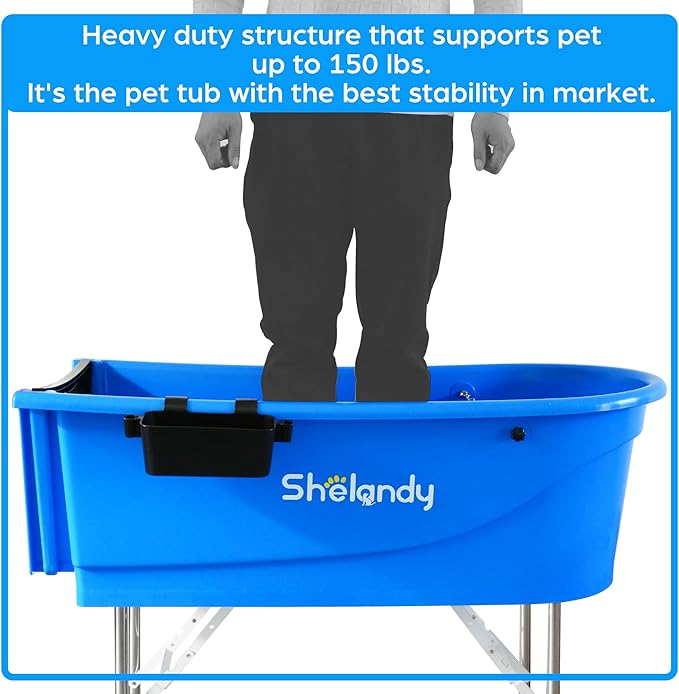 SHELANDY 45" Pet Grooming Bathtub Dog Wash Station | Heavy Duty Bathing Tub (Bathtub & Stairs Combo)