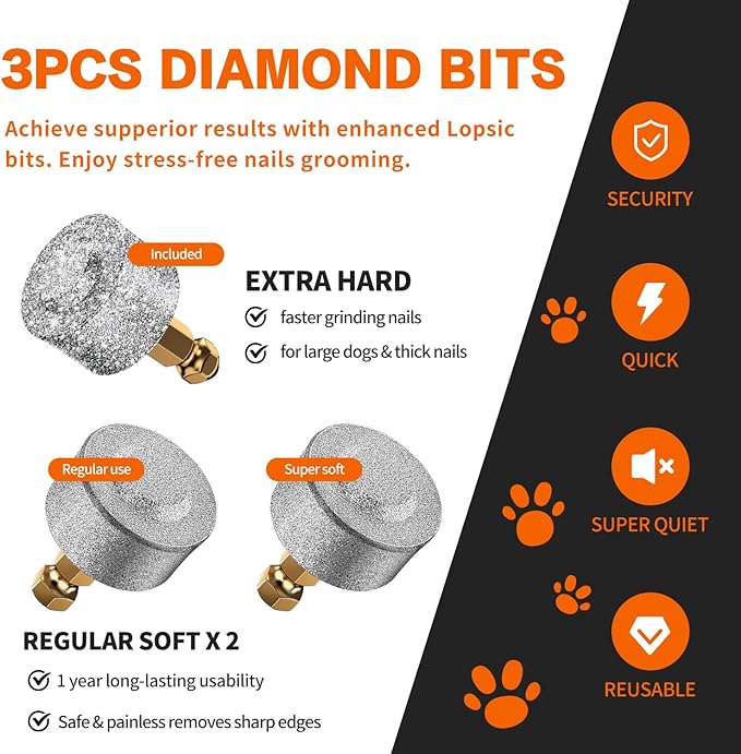 Dog Nail Grinder with 2 LED Lights Powerful 2 Speeds Super Quiet Dog Nail Trimmers with 3 Grinding Wheels Rechargeable Pet Dog Nail Clippers for Large Medium Puppy Dogs Dog Nail File Cat Nail Clipper