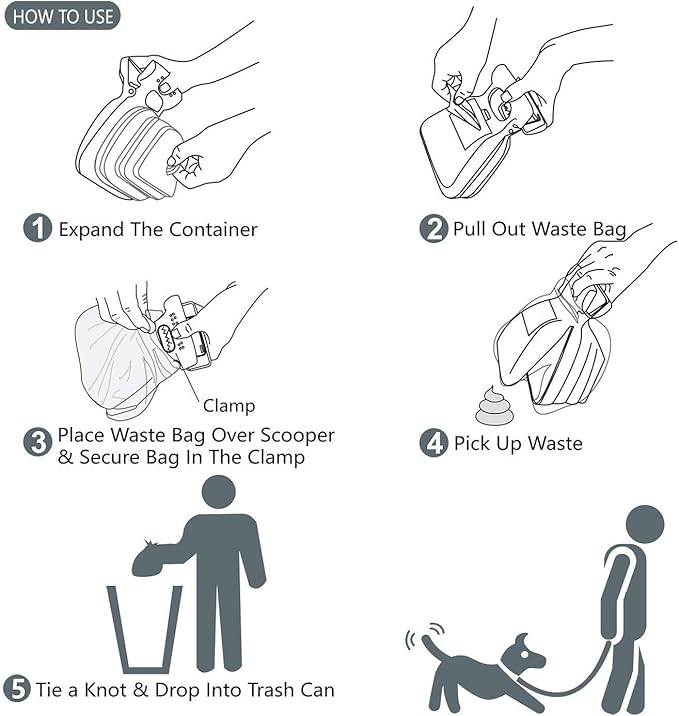 Pooper Scooper, Portable and Handheld Size for Walking Large and Small Dogs Outside Yard or Travel Outdoors, Pup Poop Scoop with Container and 30pcs Pet Waste Bag Attachment
