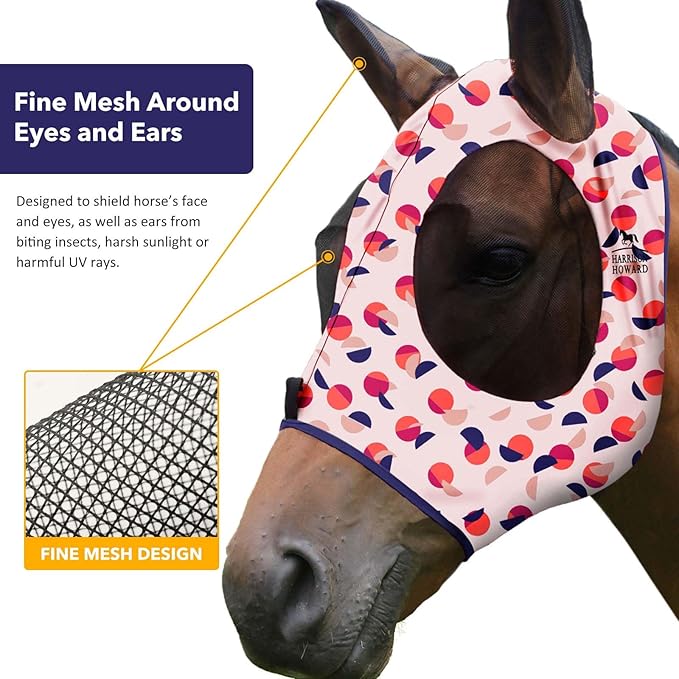Harrison Howard Super Comfort Stretchy Fly Mask Large Eye Space with UV Protection Soft on Skin with Breathability Weaving Dots L