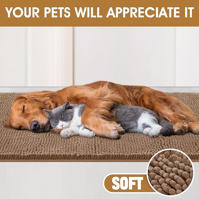 IM HOME 36" x 24" Camel Dog Door Mats for Muddy Paws, Chenille Absorbent Dog Mat, Non Slip Heavy Mud Mat for Dogs, Soft Pet Bed Mat for Entryway, Mud Paws, Inside Floor