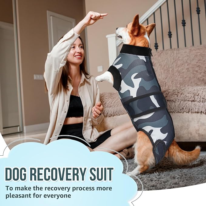 Lukovee Recovery Suit for Dogs, Zipper On Recovery Suit for Female Male Dog, Onesie Abdominal Wounds Cone E-Collar Alternative Prevent Licking Spay Recovery Suit (CF,XS)