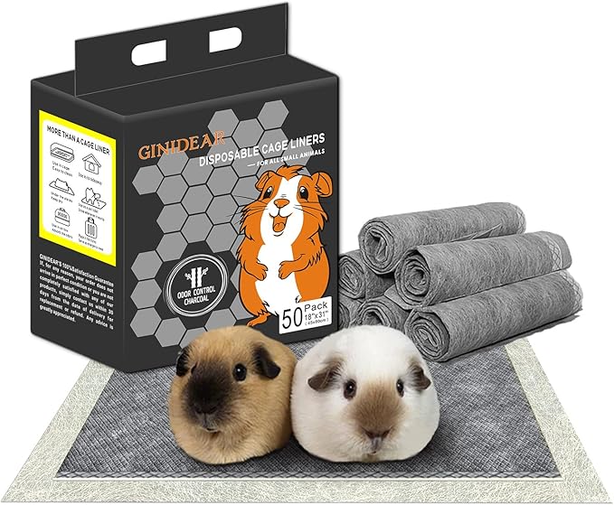 Guinea Pig Bedding, Disposable Guinea Pig Cage Liners, Charcoal Odor Controlling Absorbent Waterproof Pee Pads for Rabbits, Hamster and Other Small Animals. 18''x31'',50 Count