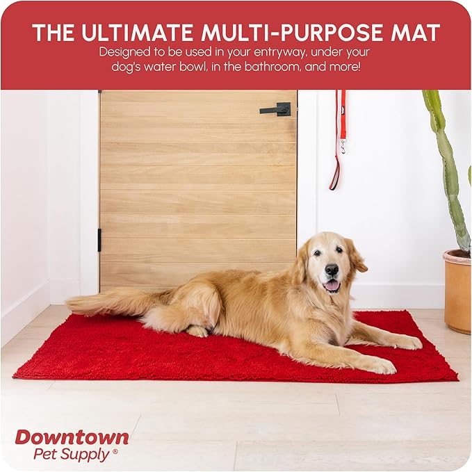 My Doggy Place Microfiber Dog Mat for Muddy Paws, 60" x 36" Red - Non-Slip, Absorbent and Quick-Drying Dog Paw Cleaning Mat, Washer and Dryer Safe - X-Large/Runner