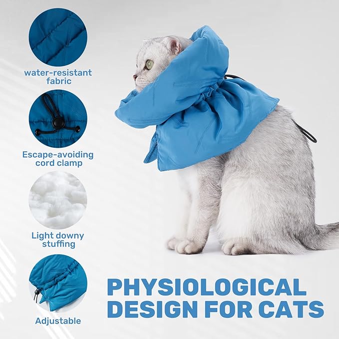 Cat Recovery Collar, Soft Adjustable Cat Cone Alternative, Lightweight Waterproof Fasteners Collars for Cats Kittens Puppies, After Surgery Stop Licking, Post-Surgery or Skin Protection