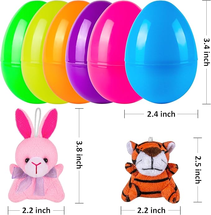 Sofier Plastic Easter Eggs with Animal Toys 12pcs Filled Easter Eggs 3.4" Easter Basket Stuffers Easter Egg Fillers Kids Classroom Gift Exchange Party Favors