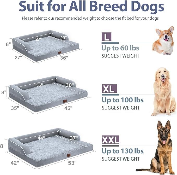 XXL Dog Bed with Bolsters, Orthopedic Dog Beds for Extra Large Dogs, Waterproof Dogs Beds XLarge with Removable Washable Cover, Nonskid Bottom (XX-Large, Grey)