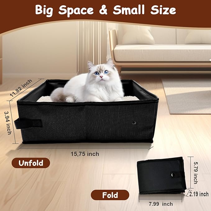 Portable Litter Box for Cats, Folding Cat Litter Box Waterproof, 15.75 * 11.82 * 3.94 Inches, Pet Essentials for Traveling & Camping, Indoor & Outdoor - Green