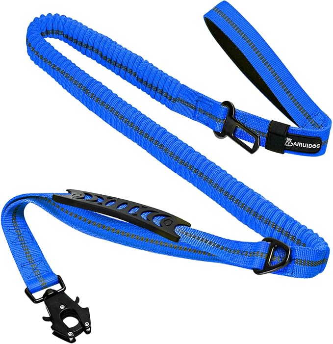 Heavy Duty Tactical Bungee Dog Leash, 4-6FT Shock Absorbing Tactical Dog Leash with 2 Padded Handles, Metal Carabiner Clip,Car Seatbelt, Reflective Dog Leashs for Medium Large Dogs (Blue)