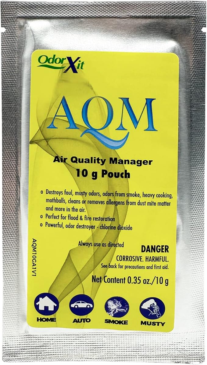 AQM by OdorXit, Air Quality Manager Chlorine Dioxide Odor Removal Packet, Dog Odor Eliminators for Home, Wet Dog Smell & Car Deodorizer, Strong Smell Neutralizer, 10g