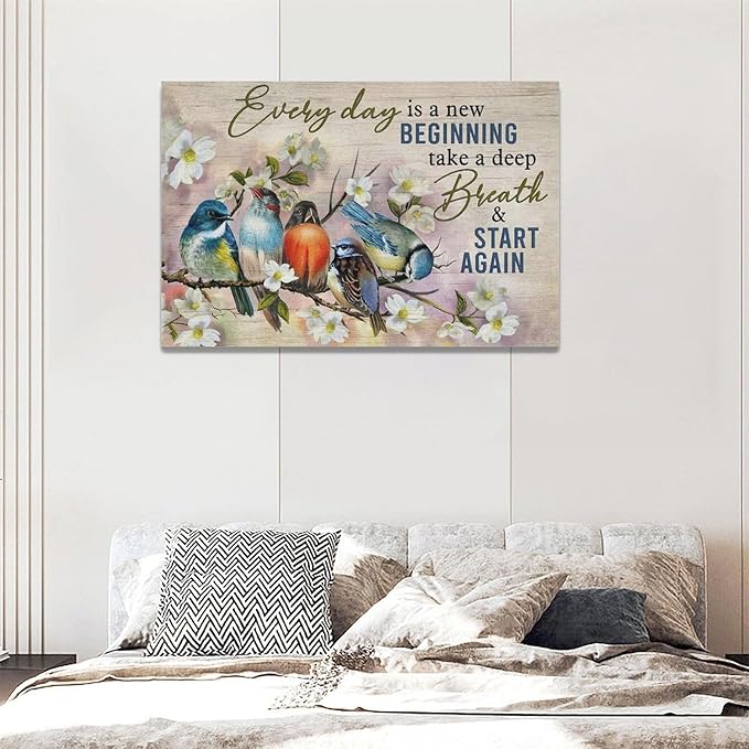 Bird Wall Art Farmhouse Flower Branch Pictures Rustic Country Birds Wall Decor Floral Canvas Print Painting Artwork for Bathroom Living Room Bedroom 16"x24"