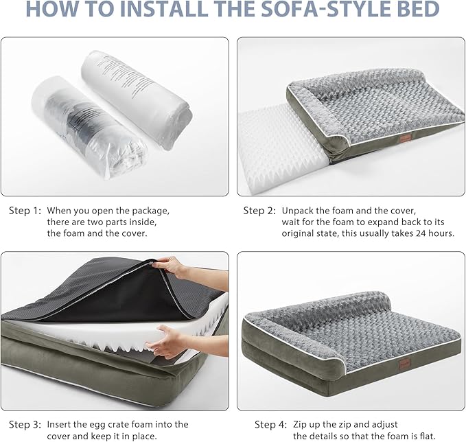 BFPETHOME Orthopedic Dog Beds for Large Dogs-Waterproof Sofa Pet Bed with Removable Washable Cover, Big Dog Bed with Waterproof Lining and Nonskid Bottom,Pet Bed for Large Dogs