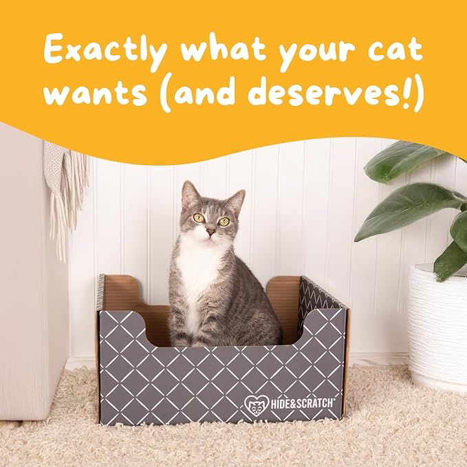 HIDE & SCRATCH Cat Scratcher Box and Cat Bed with Refillable Double-Sided Cardboard Scratch Pad for Indoor Cats