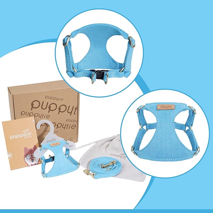 Puppytie No Pull Dog Harness with Multifunction Dog Leash,Soft Adjustable No Choke Escape Proof Pet Harness Vest for Medium Dogs or Large Dogs,Ocean Blue,M