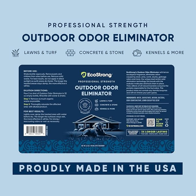 Outdoor Odor Eliminator | Outside Dog Urine Enzyme Cleaner – Powerful Pet, Cat, Animal Scent Deodorizer | Professional Strength for Yard, Turf, Kennels, Patios, Decks (10-2oz Shots with Halo Sprayer)