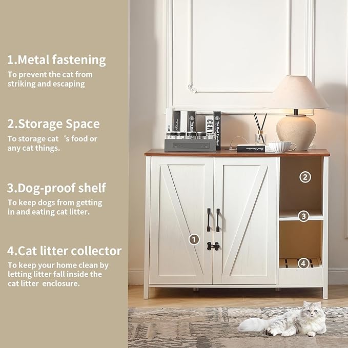 Cat Litter Robot Enclosure,for Placing Litter Robot 3/4,Power Outlet and Dog-Proof Shelf for Litter Robot Cabinet,Litter Collector for Automatic Litter Box Enclosure,Antique White