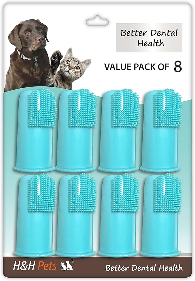H&H Pets Dog Finger Toothbrushes - Professional Pet Finger Dental Brush Set for Dogs Puppies Cats, Soft Bristles, Size Large 8 Count