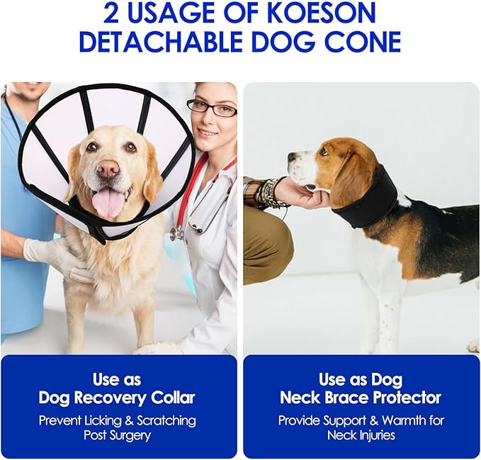 KOESON Dog Cone, Soft Cones for Small Dogs to Stop Licking, Adjustable Doggie Recovery Collar, Lightweight Comfy Dog Cone Collar After Surgery for Wound Healing,Spay, Neuter, Black S